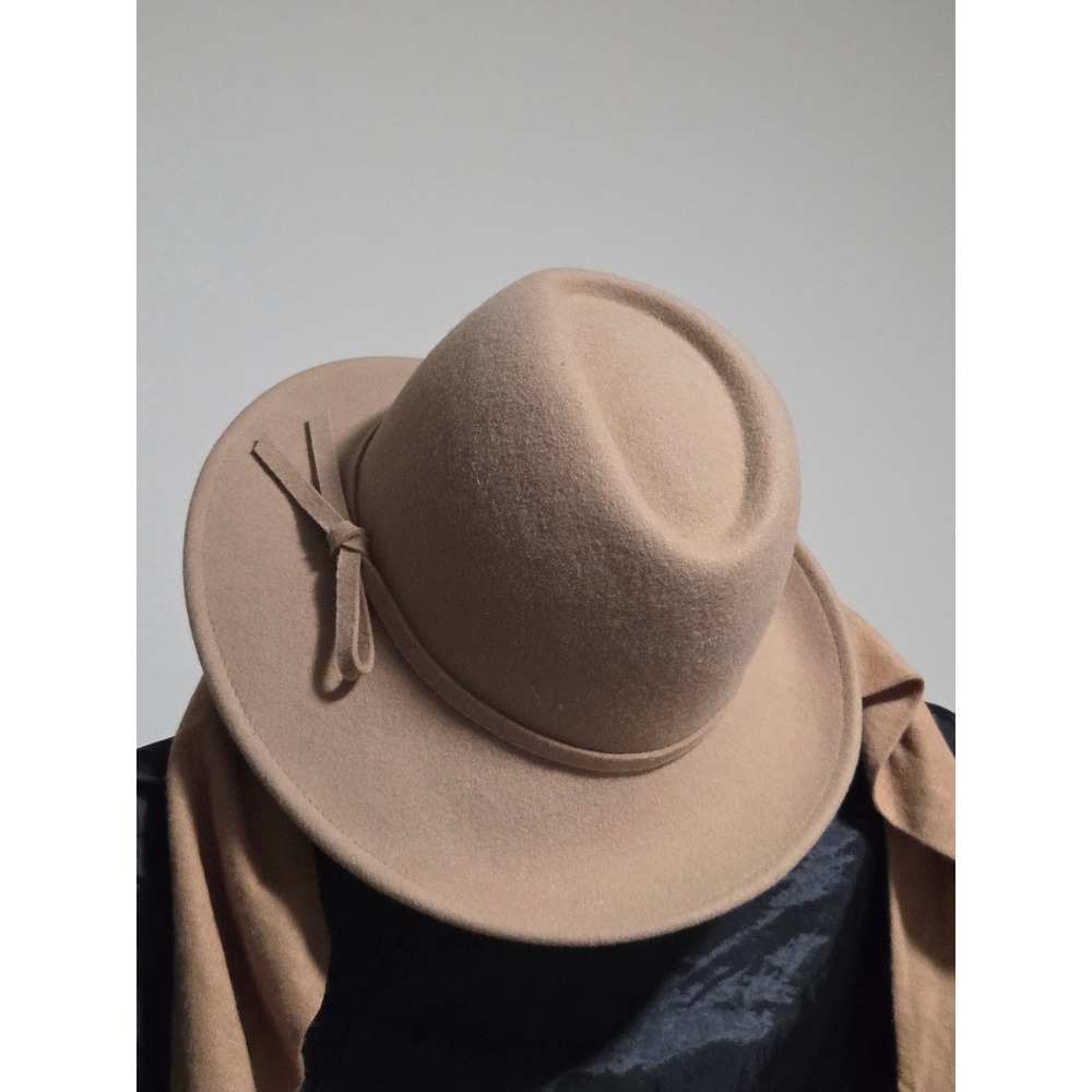 Betmar New York Vintage 100% Wool Fedora Hat with Attached Scarf - Camel Tan